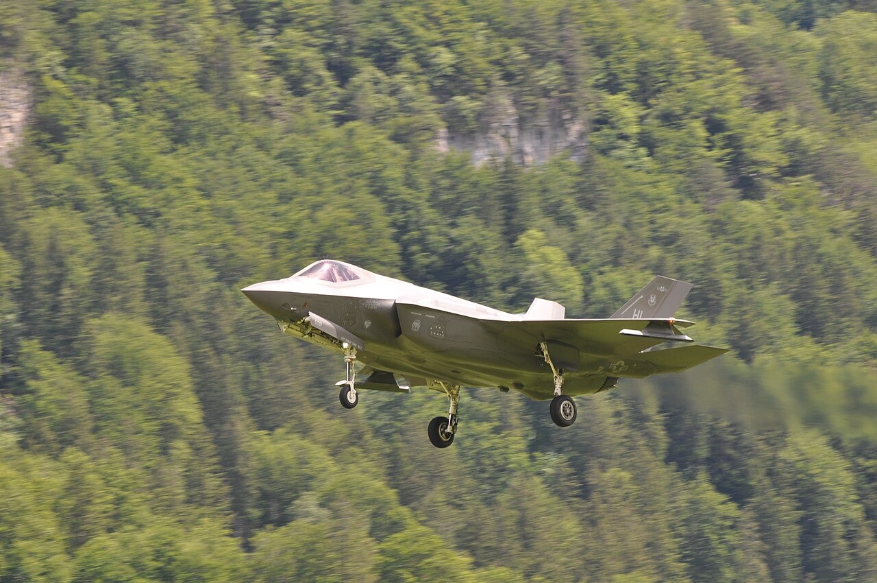File photo: File photo: An F-35A aircraft approaches Meiringen, Switzerland, in 2019. Illustrative context; not a photograph of the reported event.