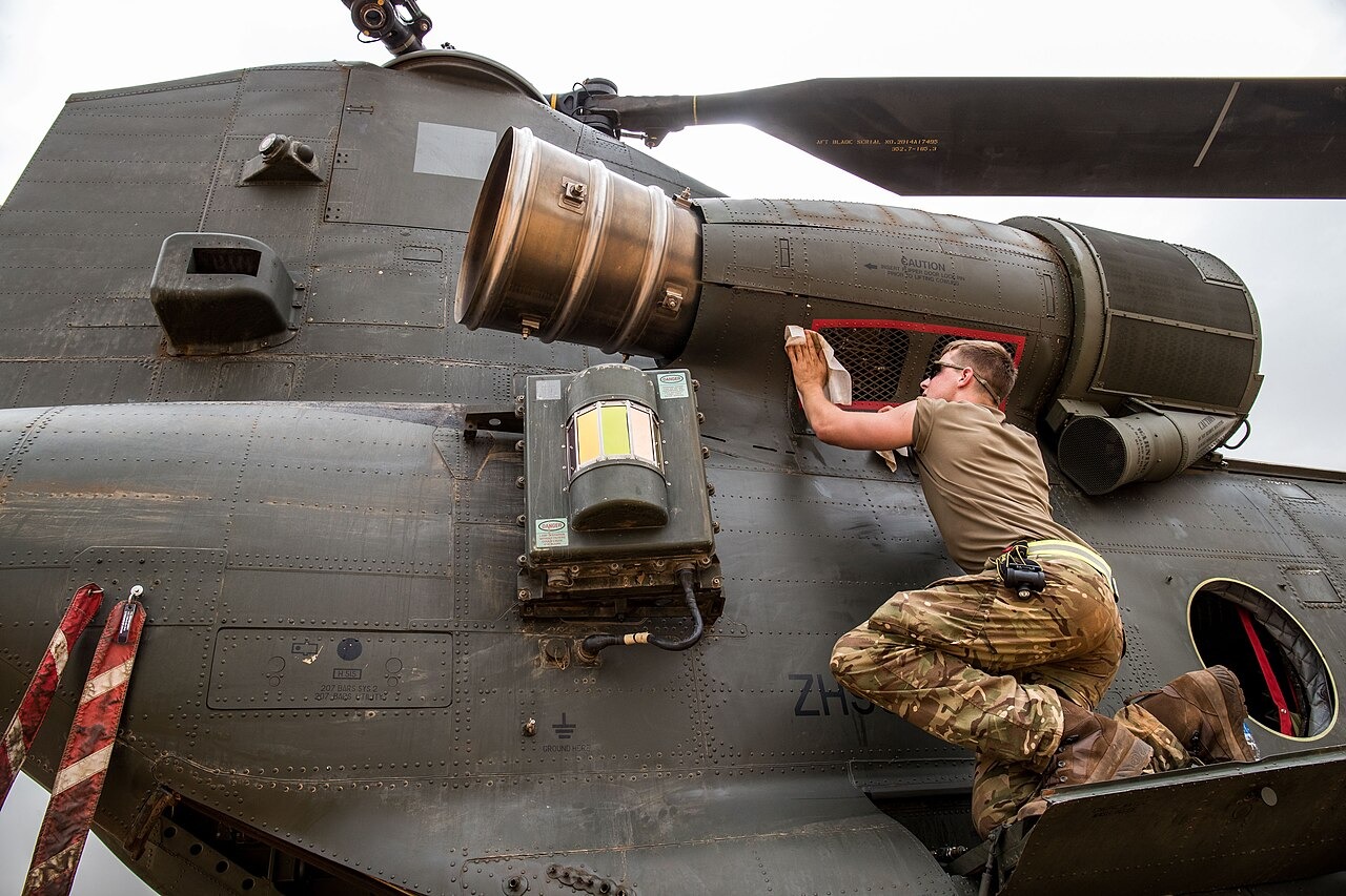File photo: File photograph of an RAF Chinook helicopter undergoing routine servicing. Illustrative context; not a photograph of the reported event.