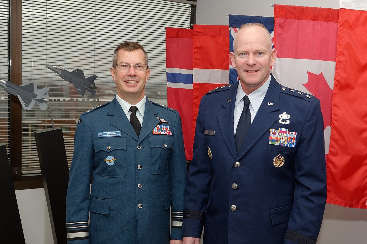 File photo: File photo: Lt. Gen. Michael Schmidt, right, greets Lt. Gen. Eric Kenny at the F-35 Joint Program Office in Arlington, Virginia, on Jan. 31, 2023. Illustrative context; not a photograph of the reported event.